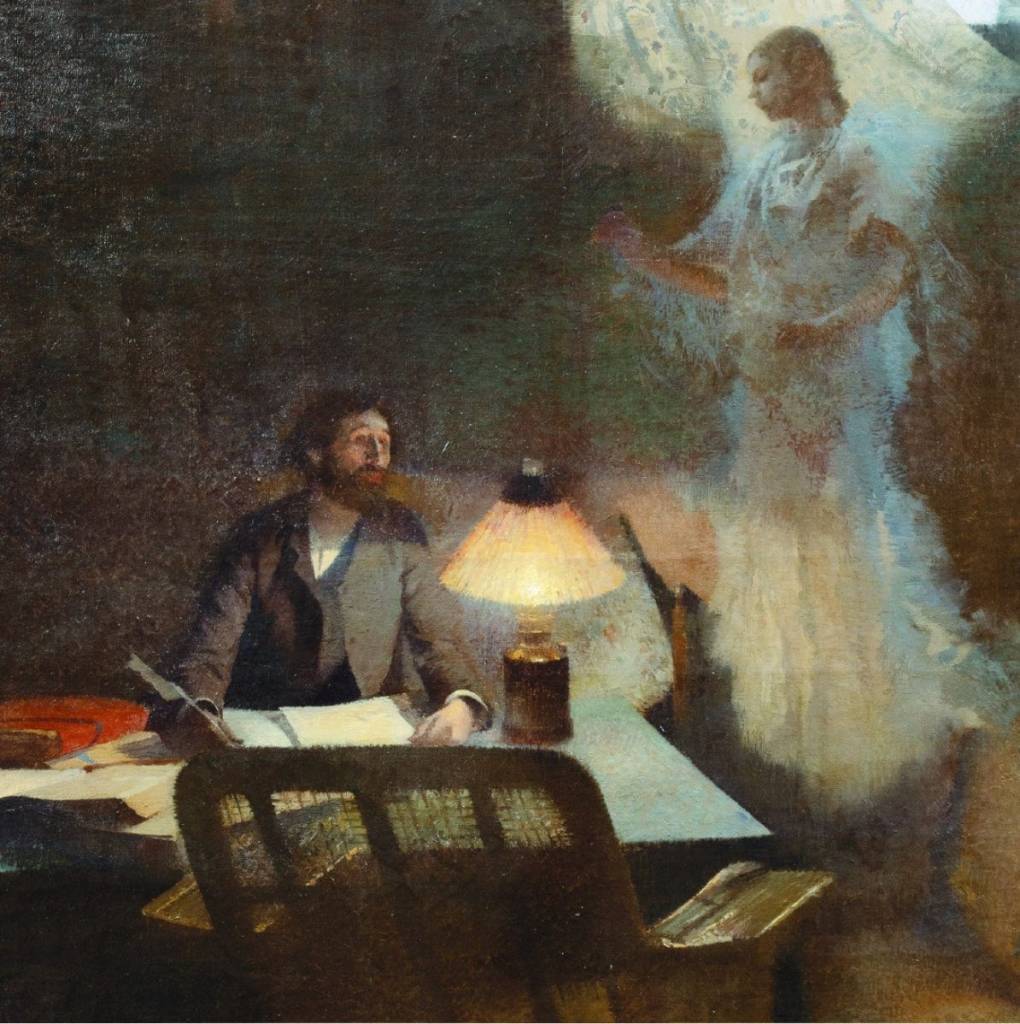 la inspiracion del poeta, pintura en oleo